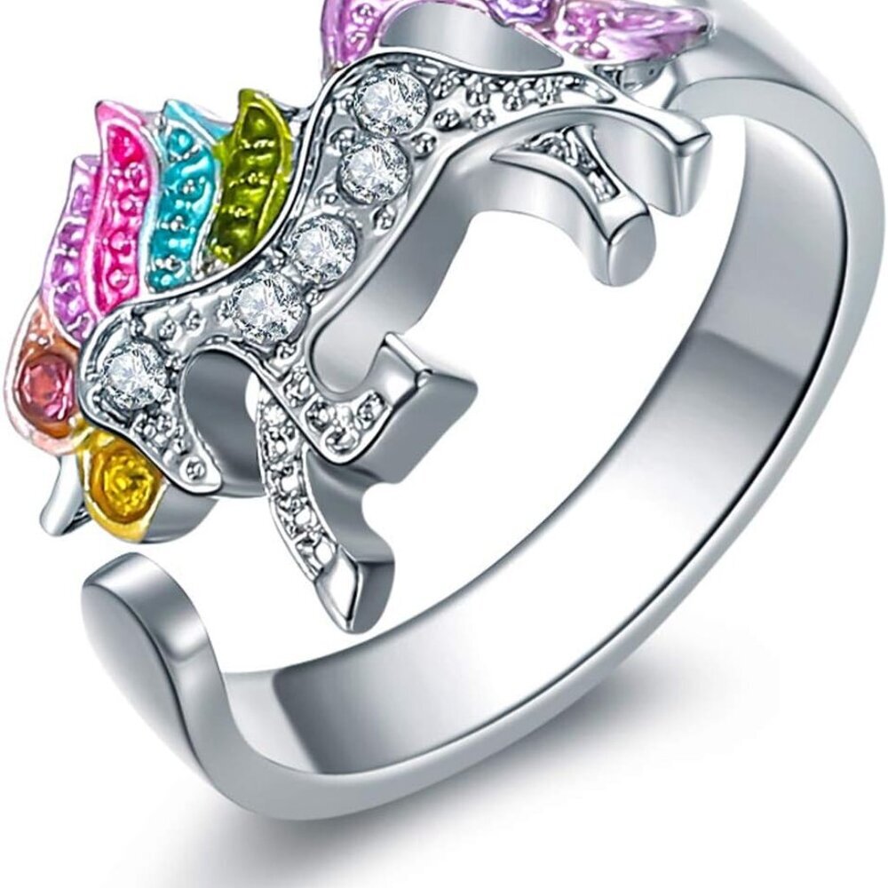 Silver Tone Little Princess Rainbow Unicorn Pendant Girl Ladies Fashion Necklace